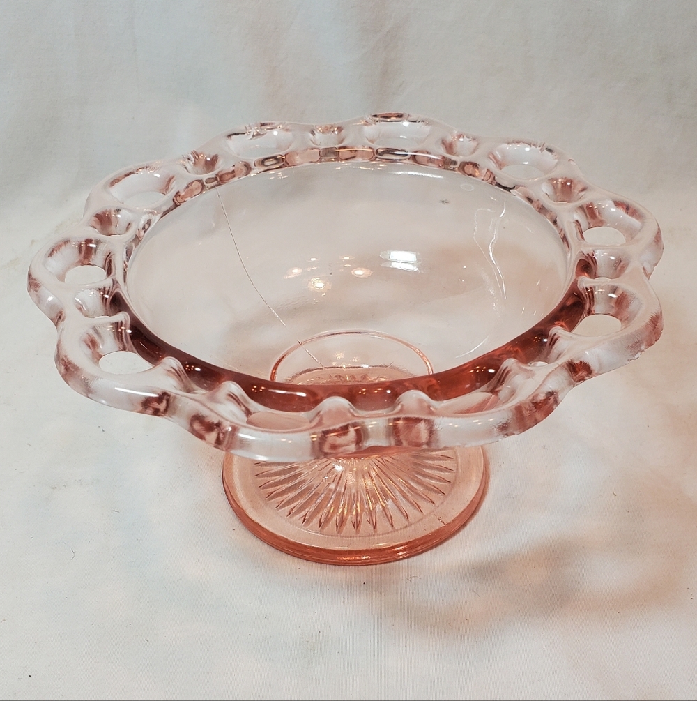 Old Colony Vtg Pink Depression Glass Lace Edge Pedestal Bowl Anchor Hocking